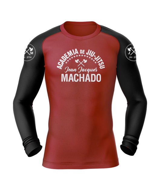 Jean Jacques Machado BJJ Rash Guard – Long Sleeve, Red with Black Sleeves