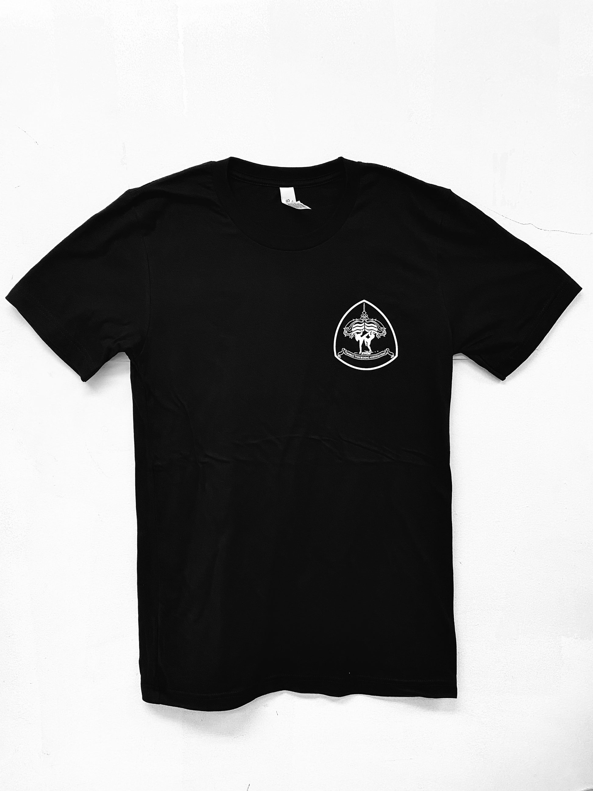 Black t-shirt with a white logo