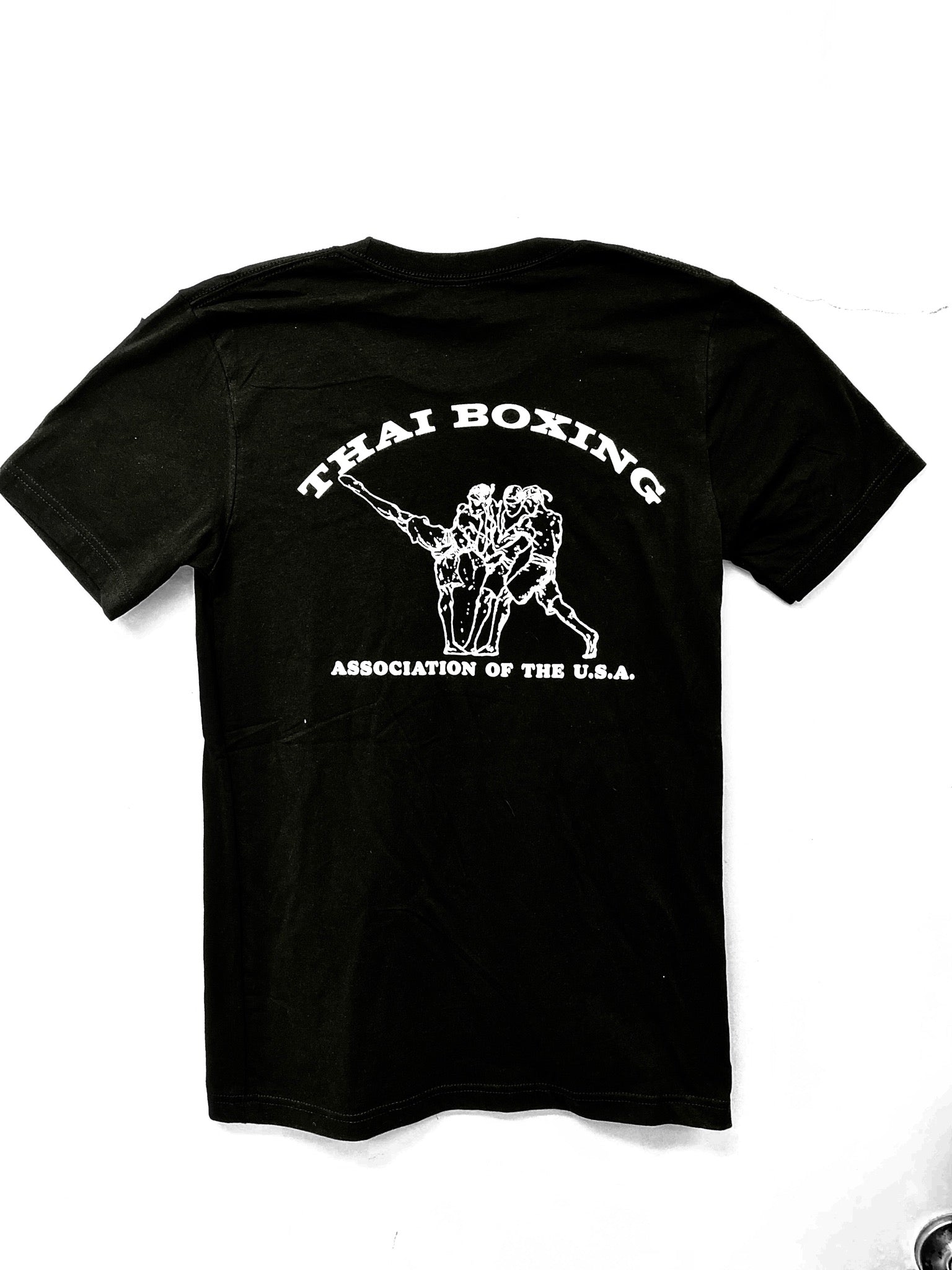 Black t-shirt with white Thai Boxing graphic and text