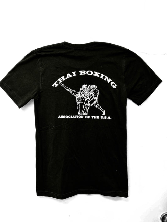 Black t-shirt with white Thai Boxing graphic and text
